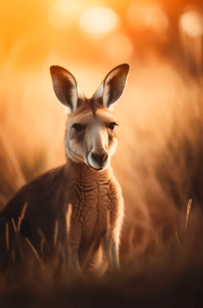 Kangaroo in savanna at sunny day.の素材