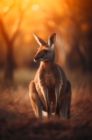Kangaroo in savanna at sunny day.の素材