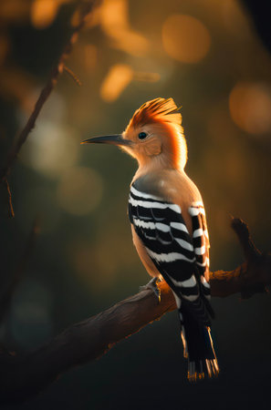 Eurasian hoopoe sits on the branch in the forest.の素材