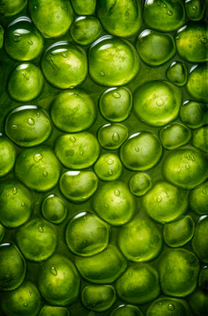 Texture with green bubbles. Water drops on green background.の素材