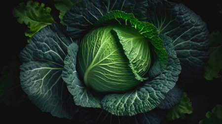 Raw head of cabbage. Closeup fresh green cabbage.の素材