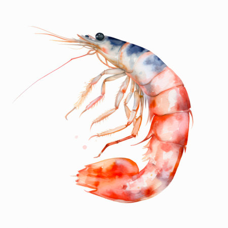 Shrimp on white background, watercolor illustration.の素材