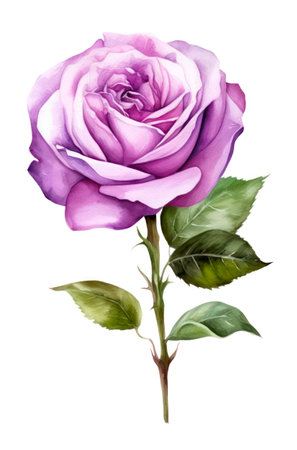 Violet rose isolated on white background. Watercolor illustration of a purple rose flower.の素材