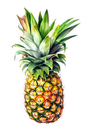 Watercolor illustration of a pineapple isolated on white background.の素材