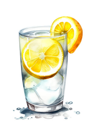 Glass of water with lemon isolated on white background.の素材