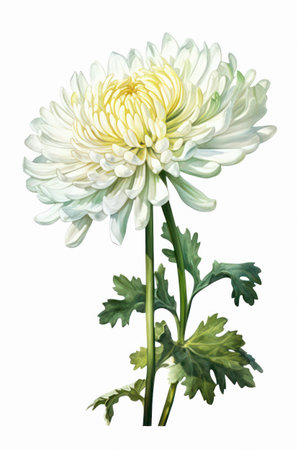 Chrysanthemum isolated on white background. Watercolor illustration of a beautiful white flower.の素材