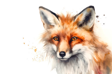 Watercolor portrait of a red fox on white background.の素材