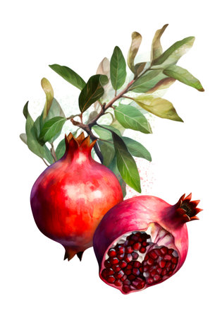 Watercolor illustration of pomegranates isolated on white background.の素材