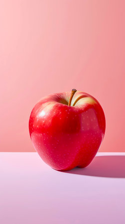 Close up red apple on pastel pink background.の素材