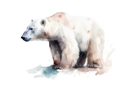 Watercolor illustration of a polar bear on white background.の素材