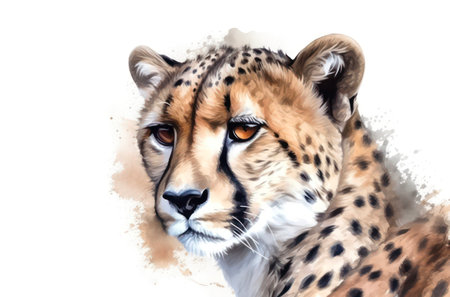 Watercolor portrait of a beautiful cheetah on white background.の素材