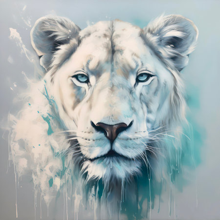 Artistic portrait of a majestic white lioness.の素材