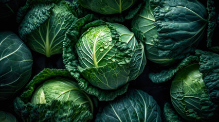 Green head of cabbages.の素材