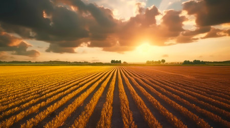 Sunset over the field.の素材