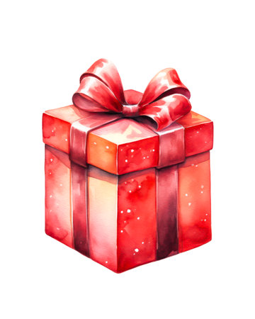 Red gift box on white background in watercolor style.の素材