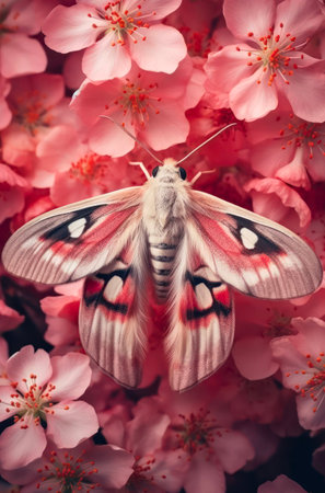 Pink butterfly on pink cherry flowers.の素材