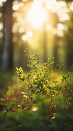 Summer landscape of a forest under sunlight.の素材