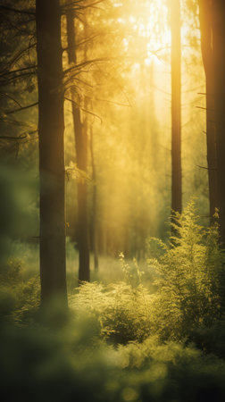 Summer landscape of a forest under sunlight.の素材