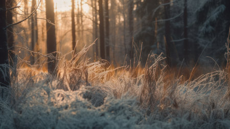 Winter forest with trees covered with hoarfrost and snow.の素材