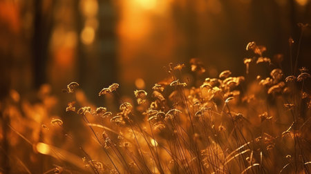 Autumn forest in the rays of the setting sun. nature background.の素材