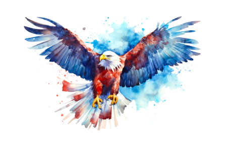 Watercolor illustration of an American bald eagle on white background.の素材