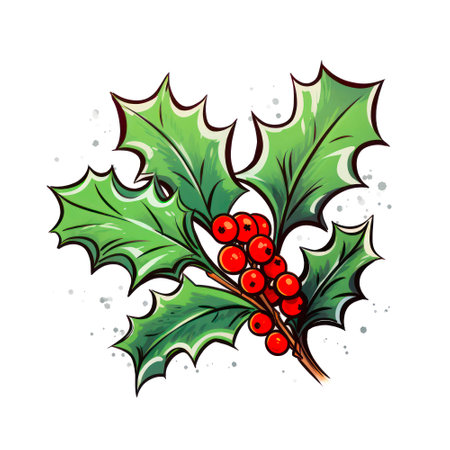 Christmas holly branch with berries on white background.の素材