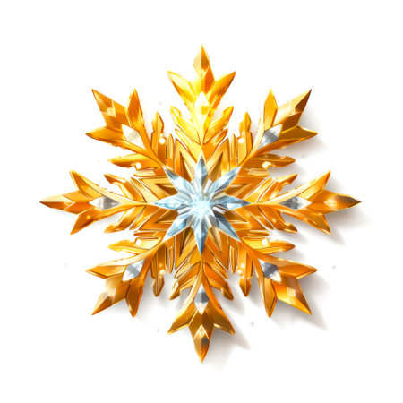 Beautiful golden snowflake on white background.の素材