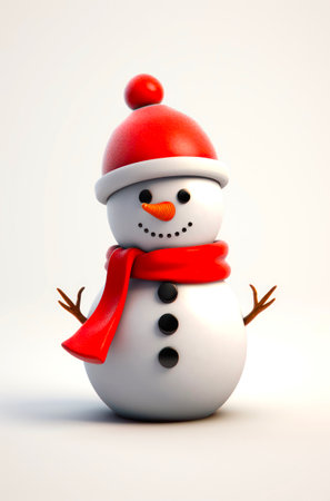 Cartoon illustration of a cute snowman with red hat and scarf.の素材