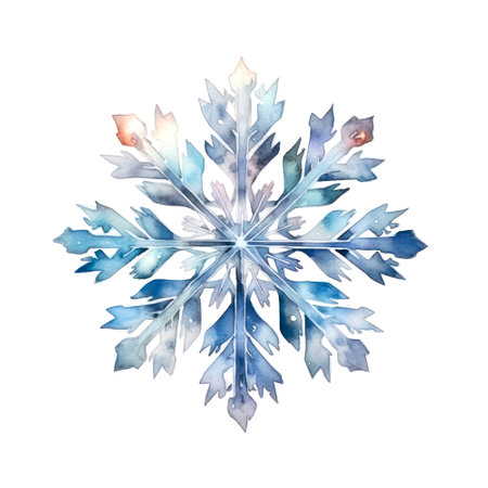 Blue snowflake on white background in watercolor style.の素材