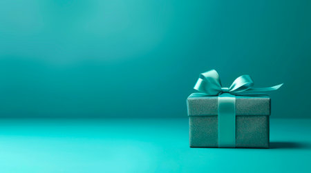 Blue gift box on blue background with copy space.の素材