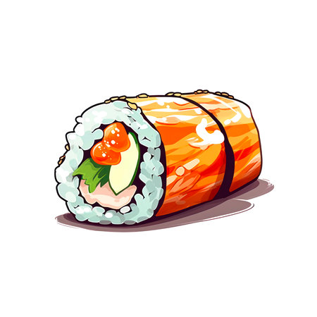 Cartoon illustration of sushi rolls on white background.の素材