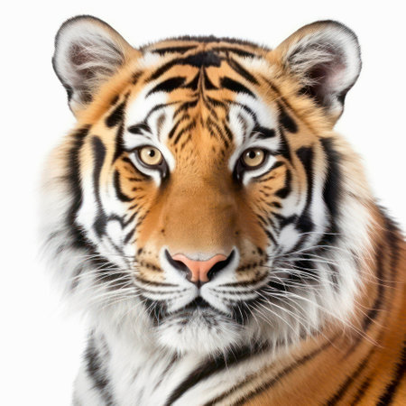 Closeup portrait of a tiger on white background.の素材