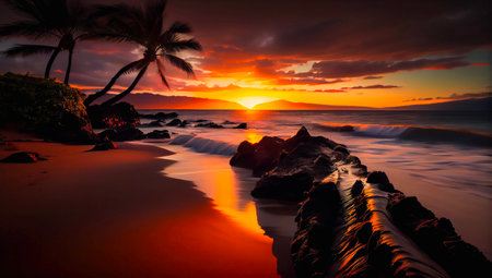 Sunset at the beach over the sea.の素材