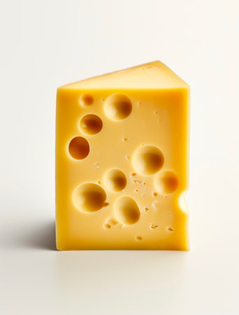 Piece of cheese with holes on white background.の素材