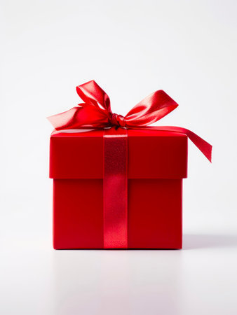 Red gift box on white background.の素材