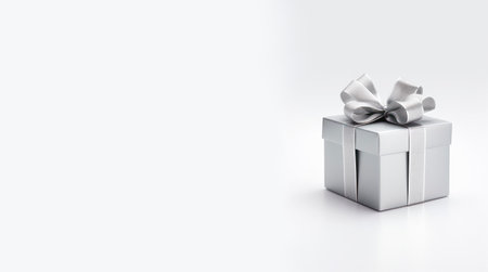 Silver gift box on white background with copy space.の素材