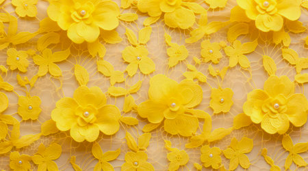 Yellow floral lace texture.の素材