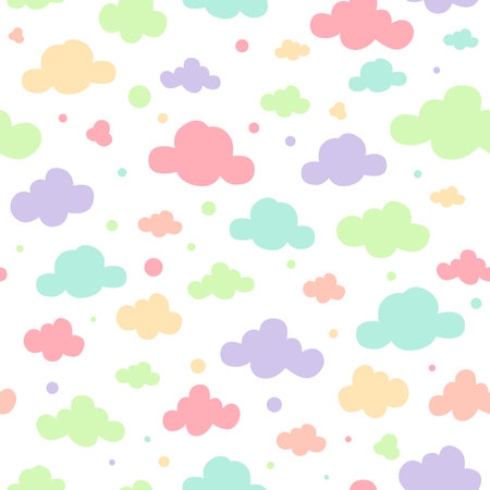 Seamless pattern with colored clouds on white background.のイラスト素材