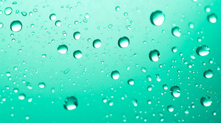 Water drops on light green background.の素材