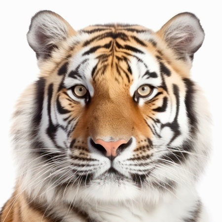 Closeup portrait of a tiger on white background.の素材