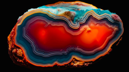 Close-up mineral colored stone on black background.の素材