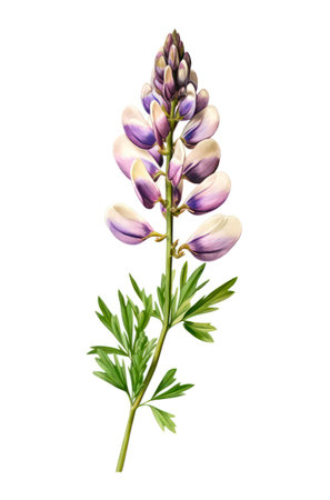 Watercolor illustration of lupine flower isolated on white background.の素材
