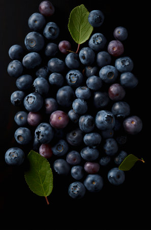 Fresh blueberries on black background.の素材