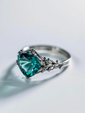 Silver ring with aquamarine gemstone.の素材