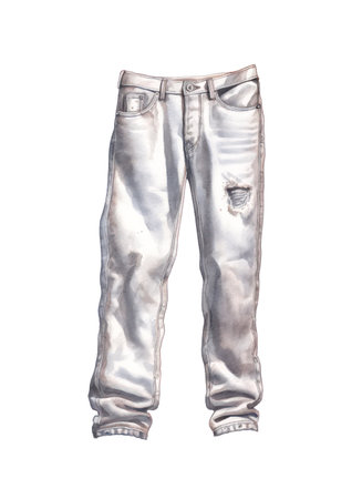 White jeans isolated on white background in watercolor style.の素材