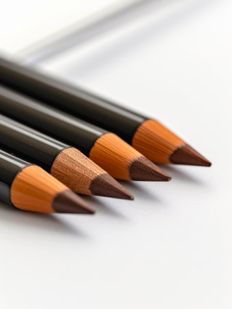 Brown makeup pencils. Brown eyeliners cosmetic products.の素材