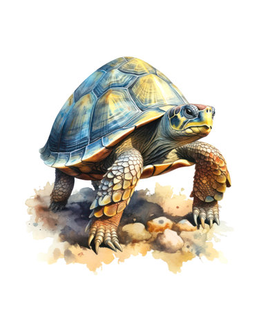 Watercolor illustration of a turtle isolated on white background.