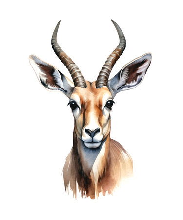 Watercolor portrait of an antelope isolated on white background.の写真素材