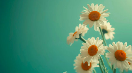 Bouquet of daisies on green background with copy space.の写真素材