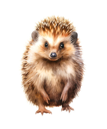 Watercolor illustration of a cute hedgehog isolated on white background.の写真素材